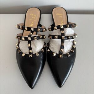 Black Studded Slip-On Mules fs | ny - Size 8 unworn